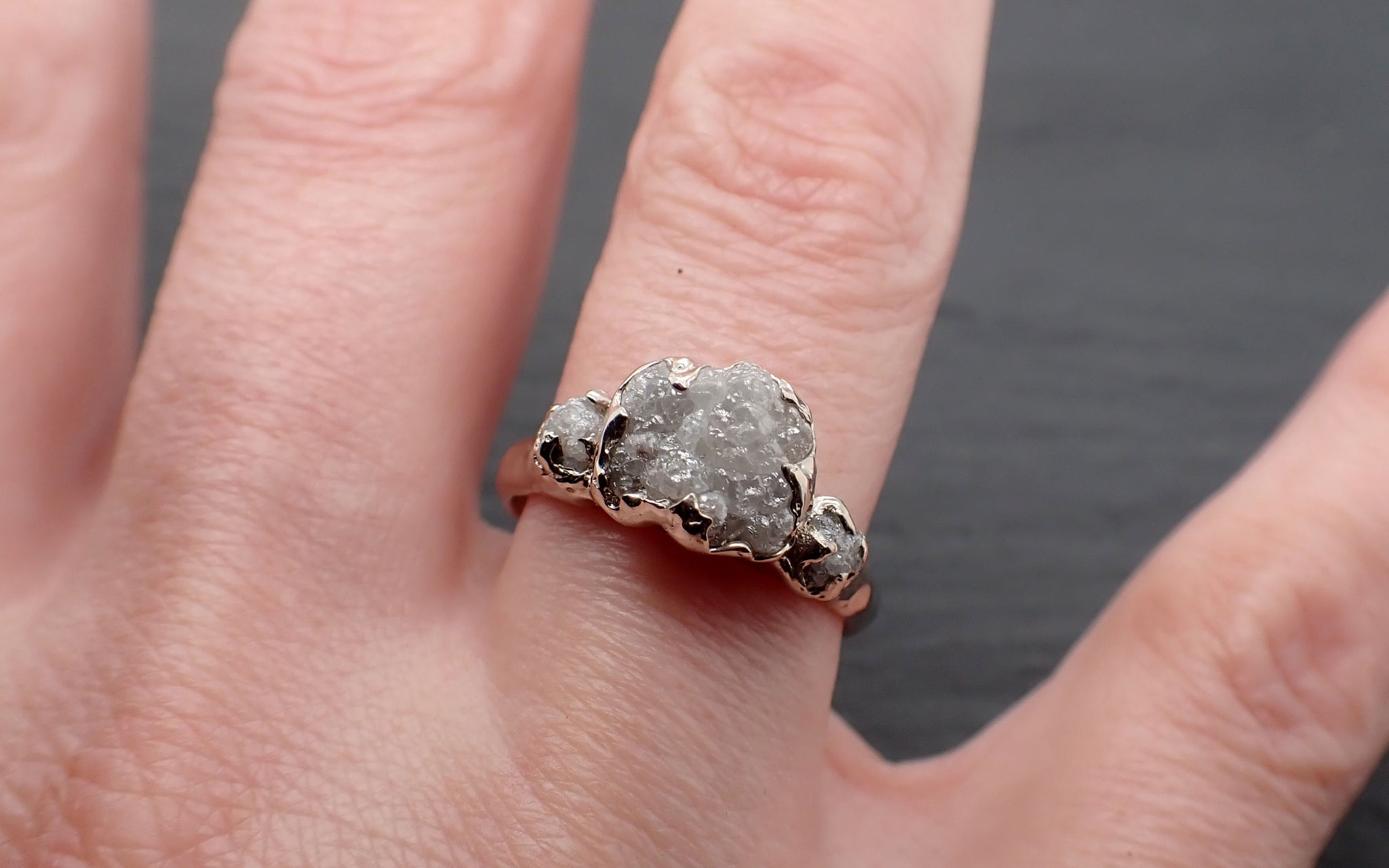 rough diamond 14k white gold engagement multi stone wedding ring byangeline 3414 Alternative Engagement