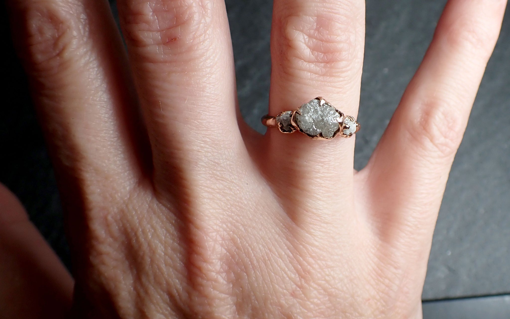 Raw Rough Diamond Engagement Stacking Multi stone Wedding anniversary 14k Gold Ring Rustic c2553