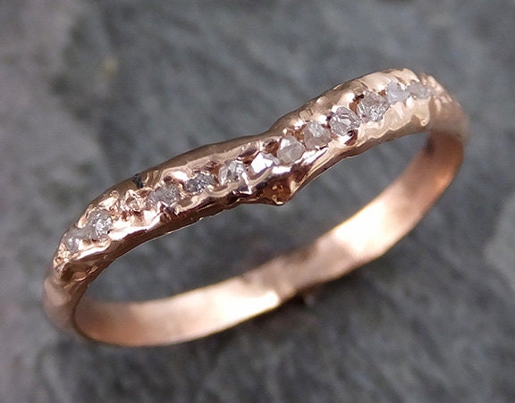 Raw Rough Uncut Diamond Straight Contour Curved V Point Wedding Band Rose white yellow 14k / 18k Gold Wedding Ring byAngeline C0197