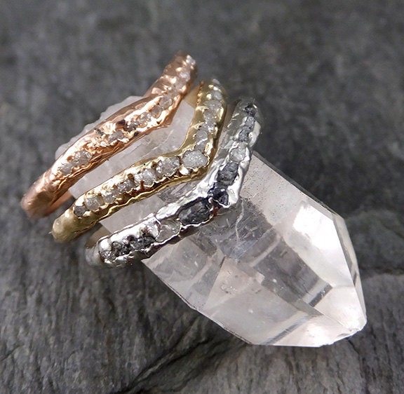 Raw Rough Uncut Diamond Straight Contour Curved V Point Wedding Band Rose white yellow 14k / 18k Gold Wedding Ring byAngeline C0197