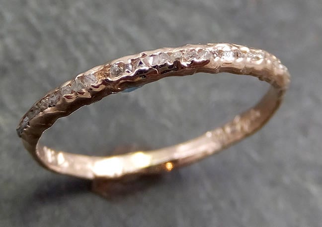 Raw Rough Uncut Diamond Wedding Band 14k Rose Gold Diamond Wedding Ring byAngeline C0651