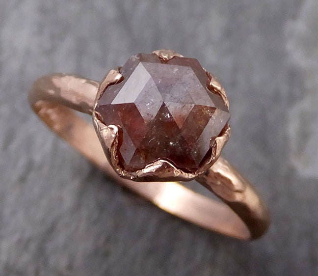 Fancy cut orange Diamond Solitaire Engagement 14k Rose Gold Wedding Ring byAngeline 0725