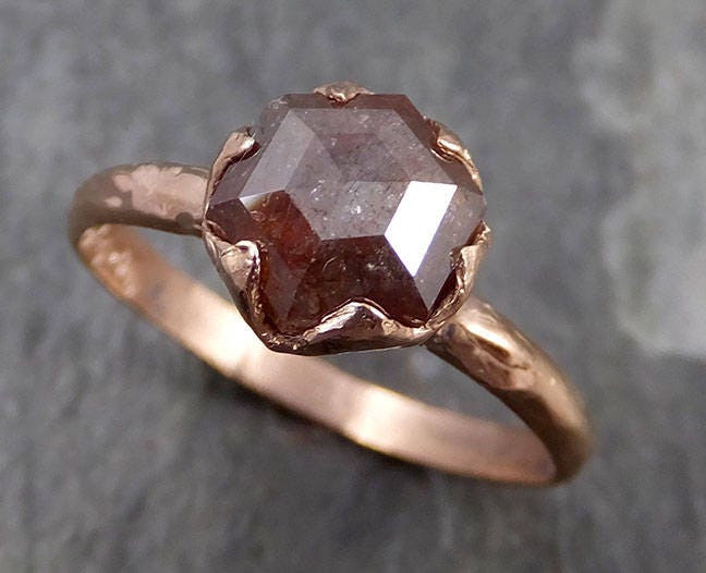 Fancy cut orange Diamond Solitaire Engagement 14k Rose Gold Wedding Ring byAngeline 0725