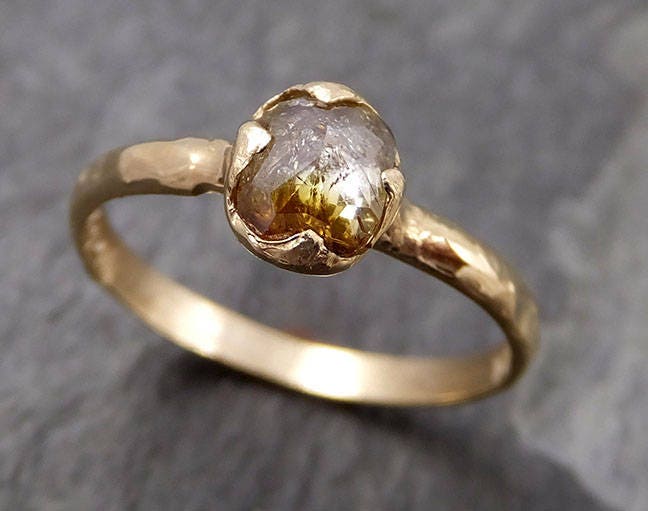 Faceted Fancy cut Champagne Diamond Solitaire Engagement 14k Yellow Gold Wedding Ring byAngeline 0825