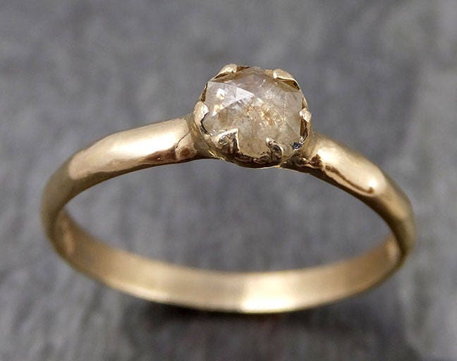 Real Champagne Diamond Solitaire Engagement Ring | Solid 14k Yellow Gold Wedding Ring | Hand Made By Angeline 0878