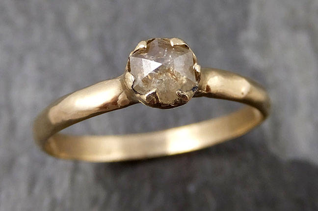 Real Champagne Diamond Solitaire Engagement Ring | Solid 14k Yellow Gold Wedding Ring | Hand Made By Angeline 0878