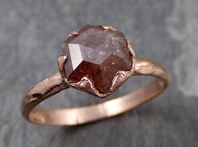 Fancy cut orange Diamond Solitaire Engagement 14k Rose Gold Wedding Ring byAngeline 0725