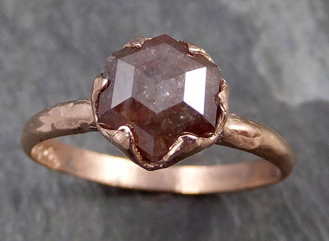 Fancy cut orange Diamond Solitaire Engagement 14k Rose Gold Wedding Ring byAngeline 0725