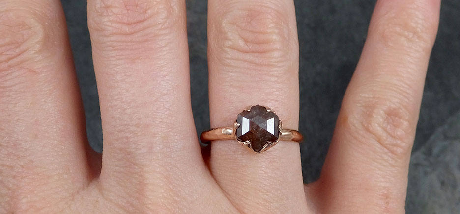 Fancy cut orange Diamond Solitaire Engagement 14k Rose Gold Wedding Ring byAngeline 0725