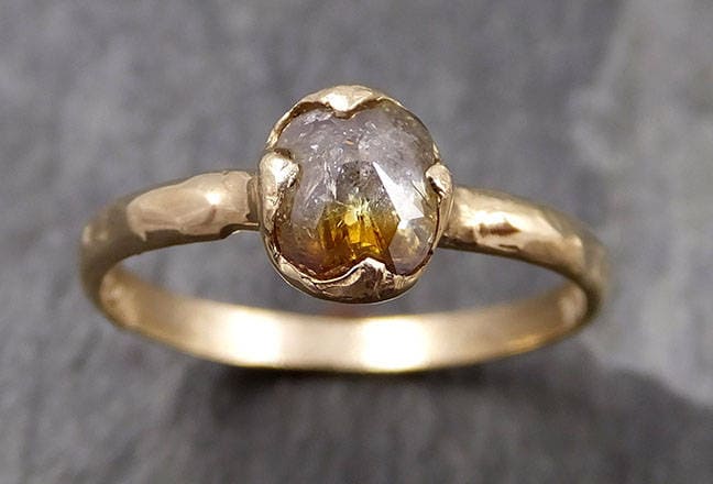 Faceted Fancy cut Champagne Diamond Solitaire Engagement 14k Yellow Gold Wedding Ring byAngeline 0825