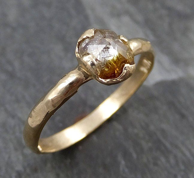 Faceted Fancy cut Champagne Diamond Solitaire Engagement 14k Yellow Gold Wedding Ring byAngeline 0825