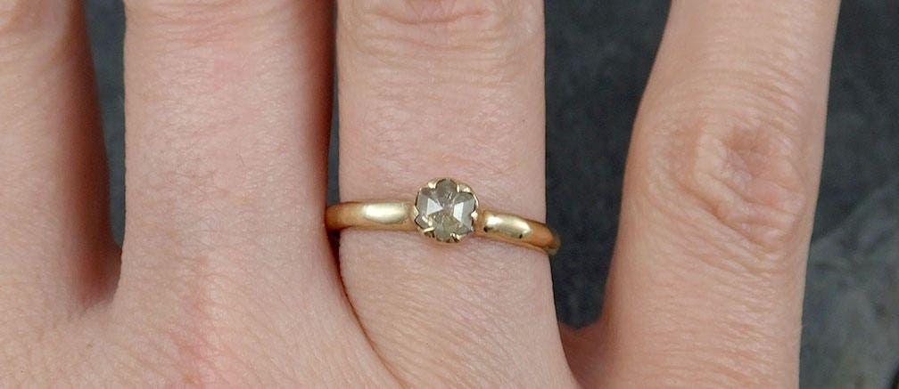 Real Champagne Diamond Solitaire Engagement Ring | Solid 14k Yellow Gold Wedding Ring | Hand Made By Angeline 0878