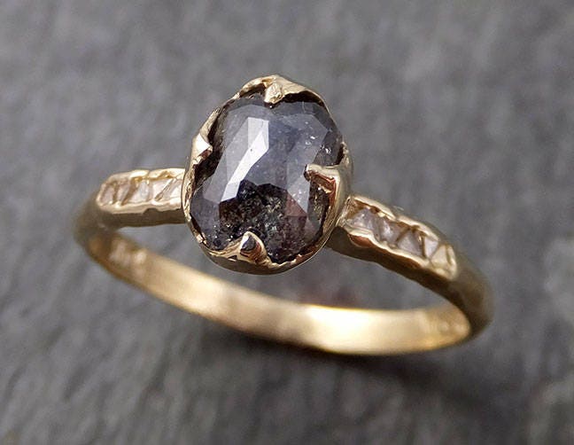 Real Salt and Pepper Diamond Engagement Ring | Solid 14k Yellow Gold | Hand Made By Angeline 0937