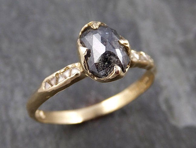 Real Salt and Pepper Diamond Engagement Ring | Solid 14k Yellow Gold | Hand Made By Angeline 0937