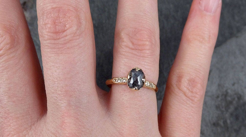 Real Salt and Pepper Diamond Engagement Ring | Solid 14k Yellow Gold | Hand Made By Angeline 0937