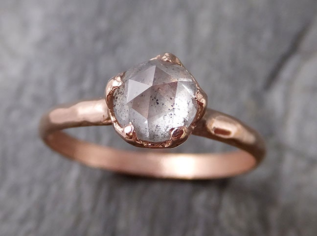 Faceted Fancy cut Salt and pepper Diamond Solitaire Engagement 14k Rose Gold Wedding Ring byAngeline 1199
