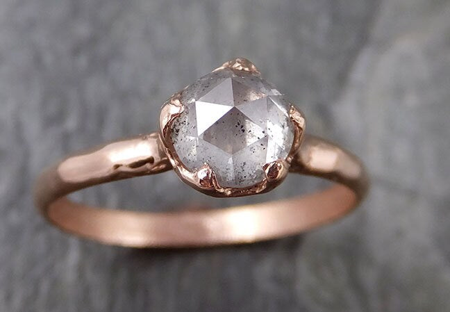 Faceted Fancy cut Salt and pepper Diamond Solitaire Engagement 14k Rose Gold Wedding Ring byAngeline 1199