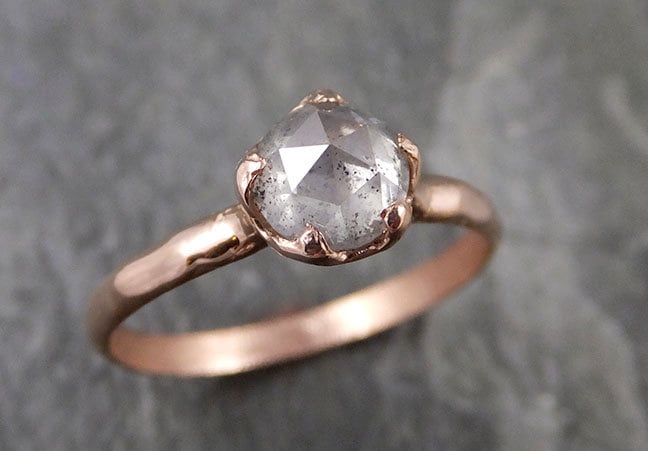Faceted Fancy cut Salt and pepper Diamond Solitaire Engagement 14k Rose Gold Wedding Ring byAngeline 1199