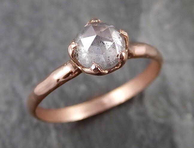 Faceted Fancy cut Salt and pepper Diamond Solitaire Engagement 14k Rose Gold Wedding Ring byAngeline 1199