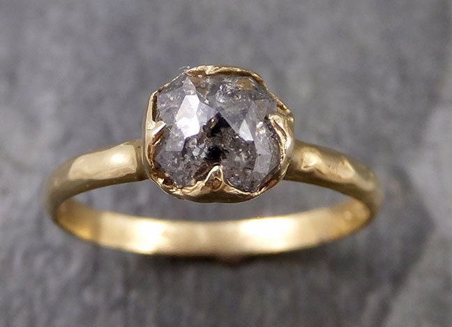 Fancy cut salt and pepper Diamond Solitaire Engagement 14k yellow Gold Wedding Ring Diamond Ring byAngeline 1275