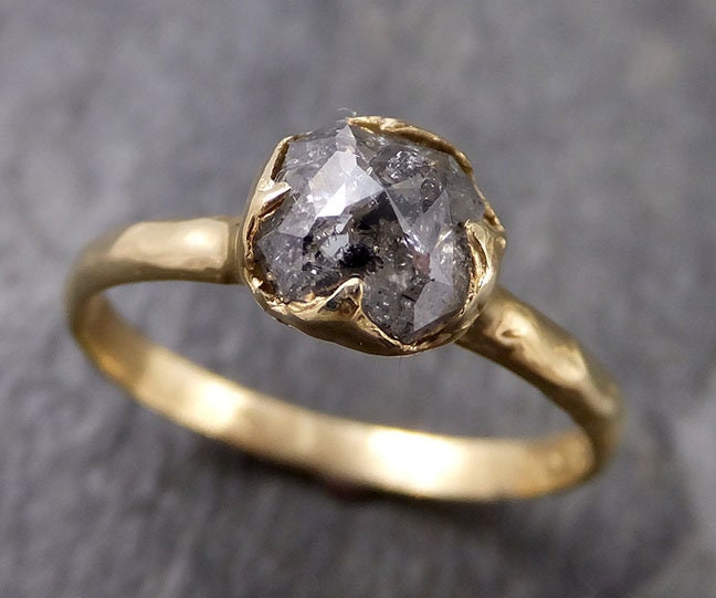 Fancy cut salt and pepper Diamond Solitaire Engagement 14k yellow Gold Wedding Ring Diamond Ring byAngeline 1275