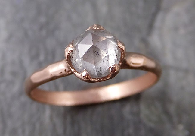 Faceted Fancy cut Salt and pepper Diamond Solitaire Engagement 14k Rose Gold Wedding Ring byAngeline 1199