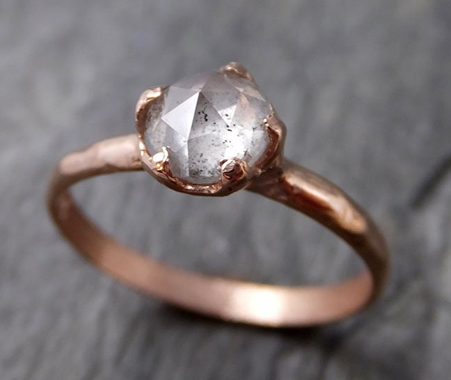Faceted Fancy cut Salt and pepper Diamond Solitaire Engagement 14k Rose Gold Wedding Ring byAngeline 1199