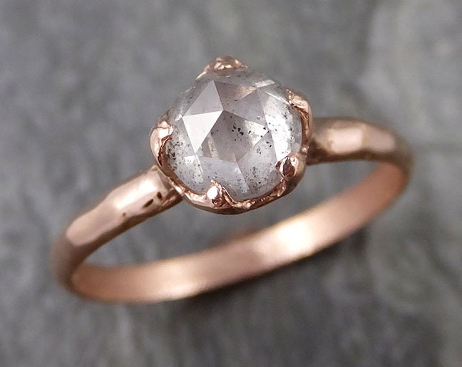 Faceted Fancy cut Salt and pepper Diamond Solitaire Engagement 14k Rose Gold Wedding Ring byAngeline 1199