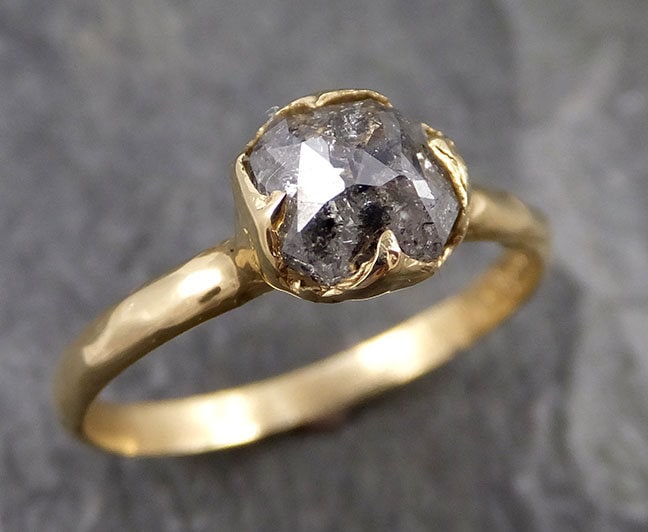 Fancy cut salt and pepper Diamond Solitaire Engagement 14k yellow Gold Wedding Ring Diamond Ring byAngeline 1275