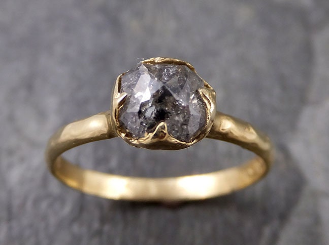 Fancy cut salt and pepper Diamond Solitaire Engagement 14k yellow Gold Wedding Ring Diamond Ring byAngeline 1275