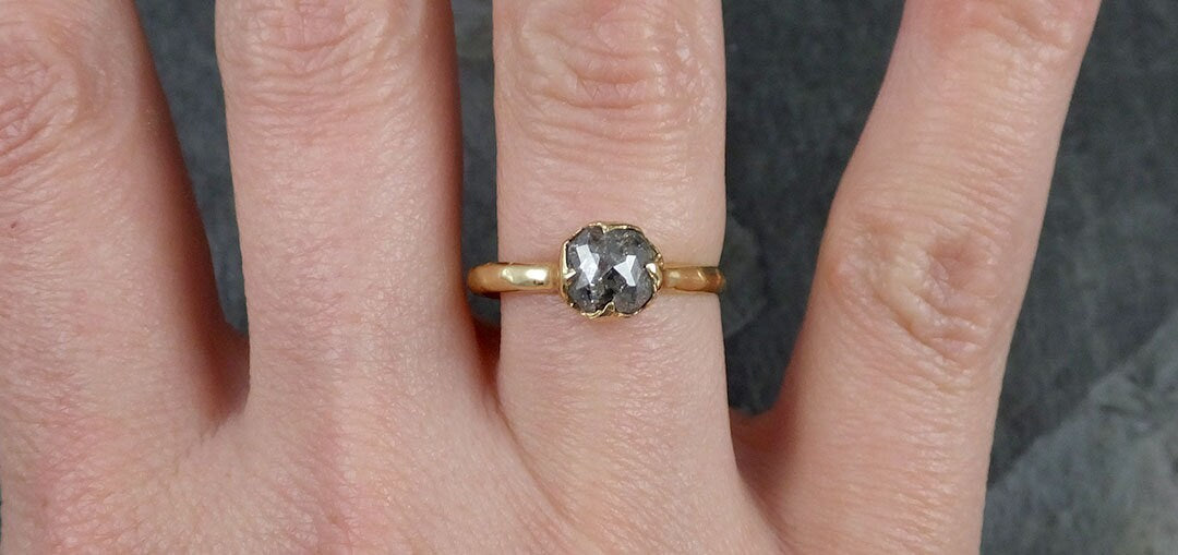 Fancy cut salt and pepper Diamond Solitaire Engagement 14k yellow Gold Wedding Ring Diamond Ring byAngeline 1275