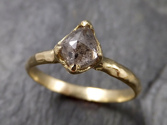 Fancy cut salt and pepper Diamond Solitaire Engagement 18k yellow Gold Wedding Ring Diamond Ring byAngeline 1403