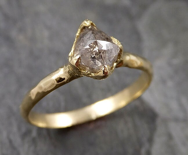 Fancy cut salt and pepper Diamond Solitaire Engagement 18k yellow Gold Wedding Ring Diamond Ring byAngeline 1403