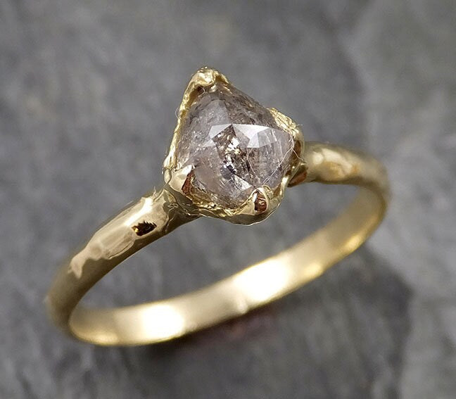 Fancy cut salt and pepper Diamond Solitaire Engagement 18k yellow Gold Wedding Ring Diamond Ring byAngeline 1403