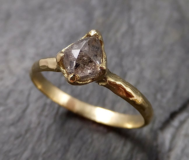 Fancy cut salt and pepper Diamond Solitaire Engagement 18k yellow Gold Wedding Ring Diamond Ring byAngeline 1403