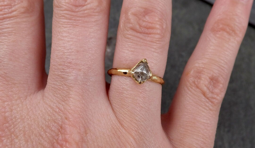 Fancy cut salt and pepper Diamond Solitaire Engagement 18k yellow Gold Wedding Ring Diamond Ring byAngeline 1403