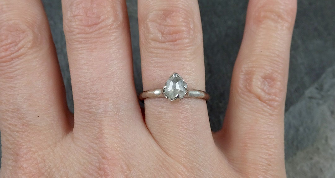 Fancy cut White Diamond Solitaire Engagement 14k White Gold Wedding Ring byAngeline 1298