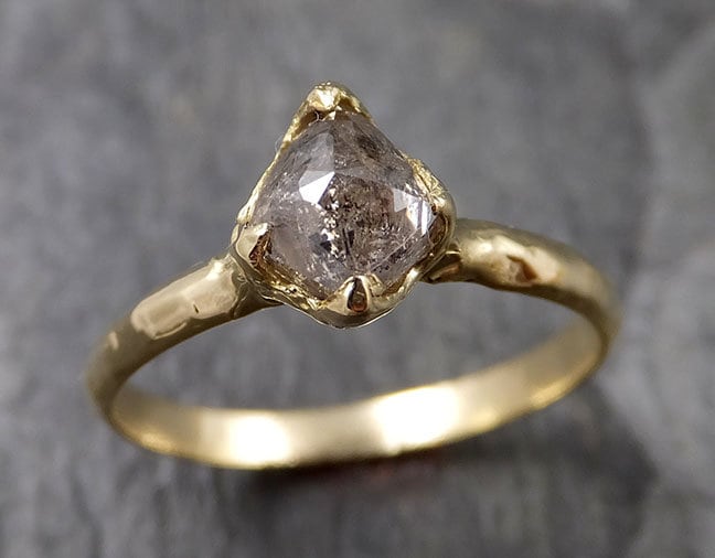 Fancy cut salt and pepper Diamond Solitaire Engagement 18k yellow Gold Wedding Ring Diamond Ring byAngeline 1403