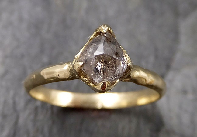 Fancy cut salt and pepper Diamond Solitaire Engagement 18k yellow Gold Wedding Ring Diamond Ring byAngeline 1403