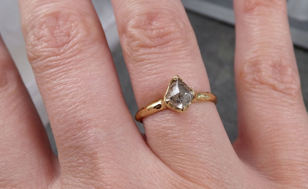 Fancy cut salt and pepper Diamond Solitaire Engagement 18k yellow Gold Wedding Ring Diamond Ring byAngeline 1403