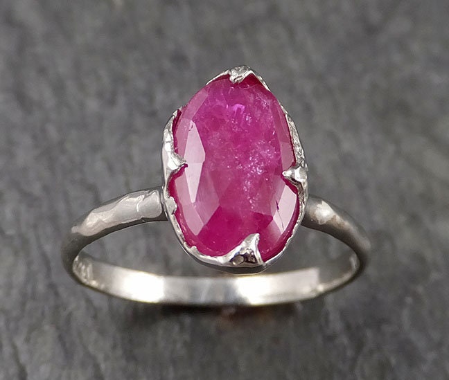 Fancy cut Burma Ruby Yellow Gold Ring Gemstone Solitaire recycled 18k statement cocktail statement 1554