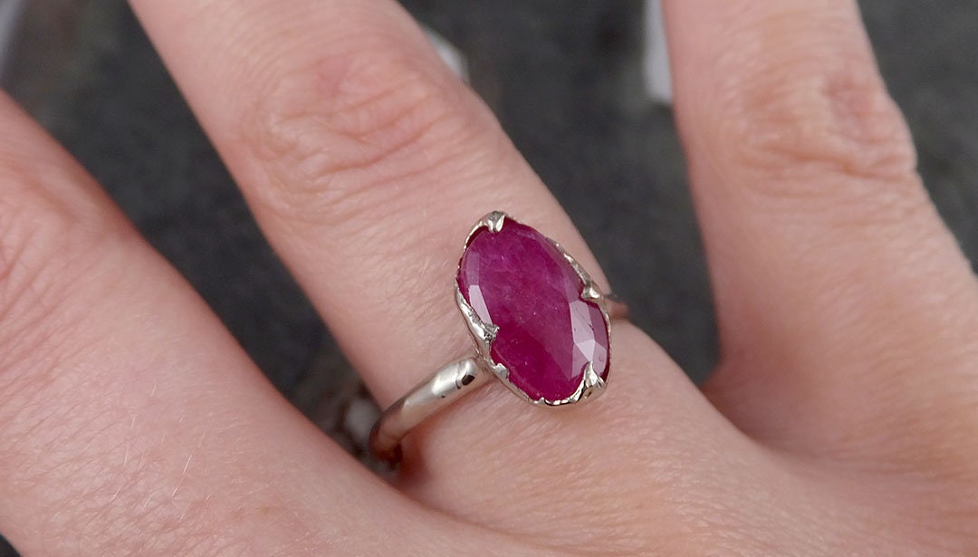 Fancy cut Burma Ruby Yellow Gold Ring Gemstone Solitaire recycled 18k statement cocktail statement 1554