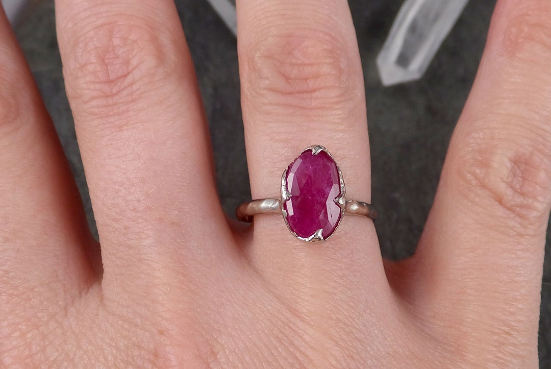 Fancy cut Burma Ruby Yellow Gold Ring Gemstone Solitaire recycled 18k statement cocktail statement 1554