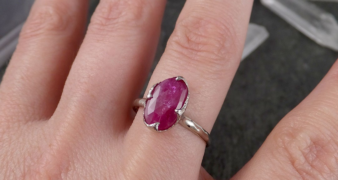 Fancy cut Burma Ruby Yellow Gold Ring Gemstone Solitaire recycled 18k statement cocktail statement 1554