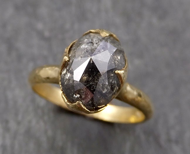 Fancy cut salt and pepper Diamond Solitaire Engagement 18k yellow Gold Wedding Ring Diamond Ring byAngeline 1607