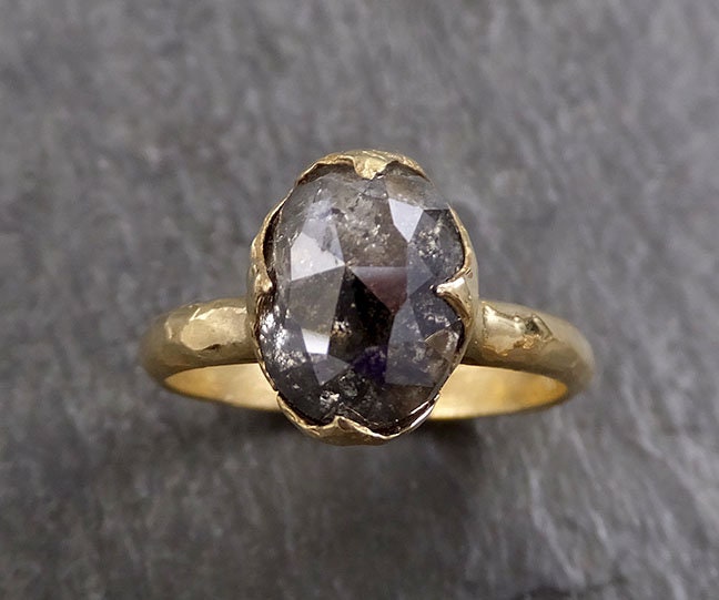 Fancy cut salt and pepper Diamond Solitaire Engagement 18k yellow Gold Wedding Ring Diamond Ring byAngeline 1607