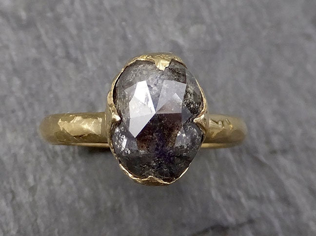 Fancy cut salt and pepper Diamond Solitaire Engagement 18k yellow Gold Wedding Ring Diamond Ring byAngeline 1607