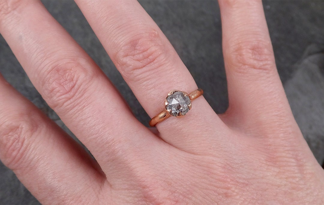 Faceted Fancy cut white Diamond Solitaire Engagement 14k Rose Gold Wedding Ring byAngeline 1713