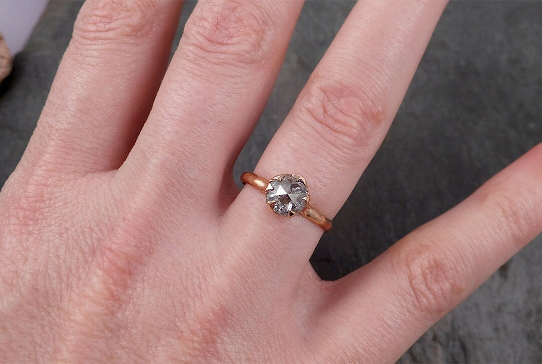 Faceted Fancy cut white Diamond Solitaire Engagement 14k Rose Gold Wedding Ring byAngeline 1713