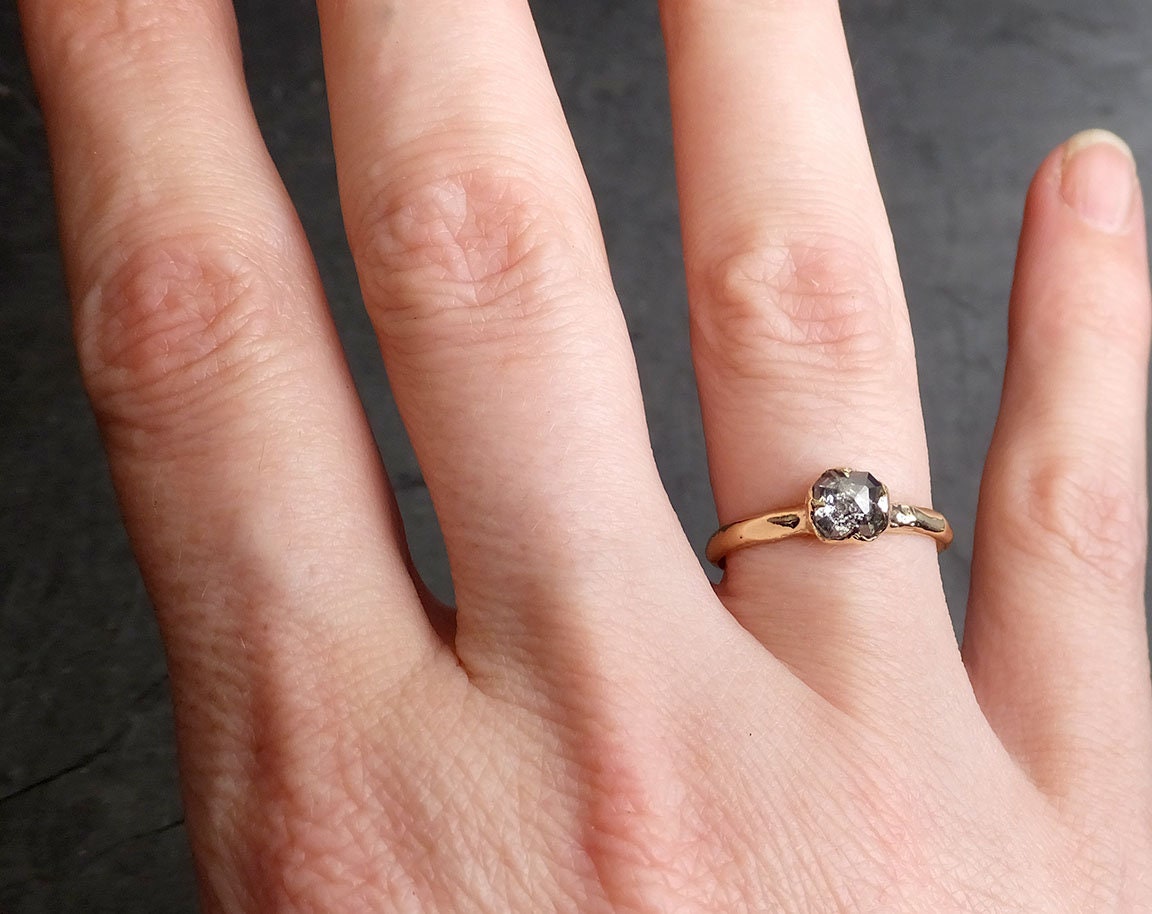 Fancy cut salt and pepper Diamond Solitaire Engagement 14k yellow Gold Wedding Ring byAngeline 2022